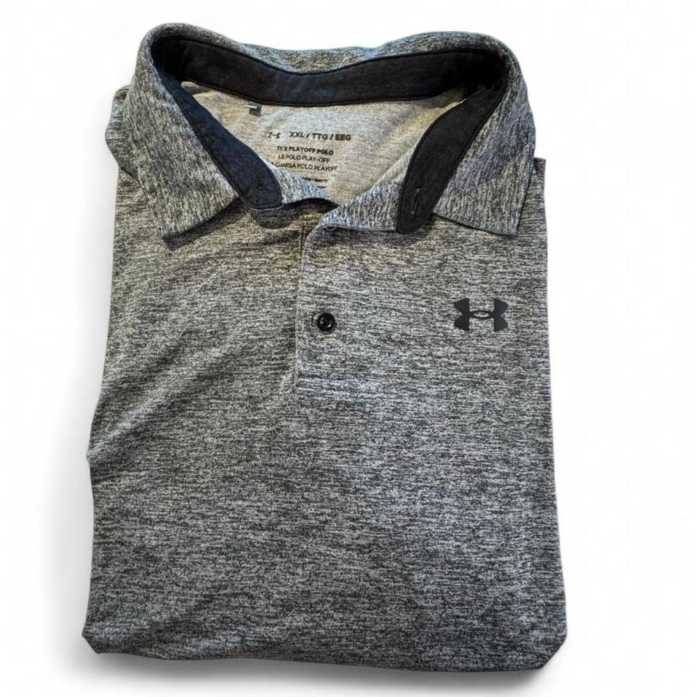 Under Armour The Play Off Polo Mens Golf Shirt Gray Salt Pepper Rugby Logo, XXL